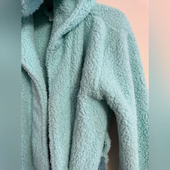 Pottery Barn Teen Cozy Sherpa Hooded Robe Turquoise Teal Women M/L - Picture 3 of 4